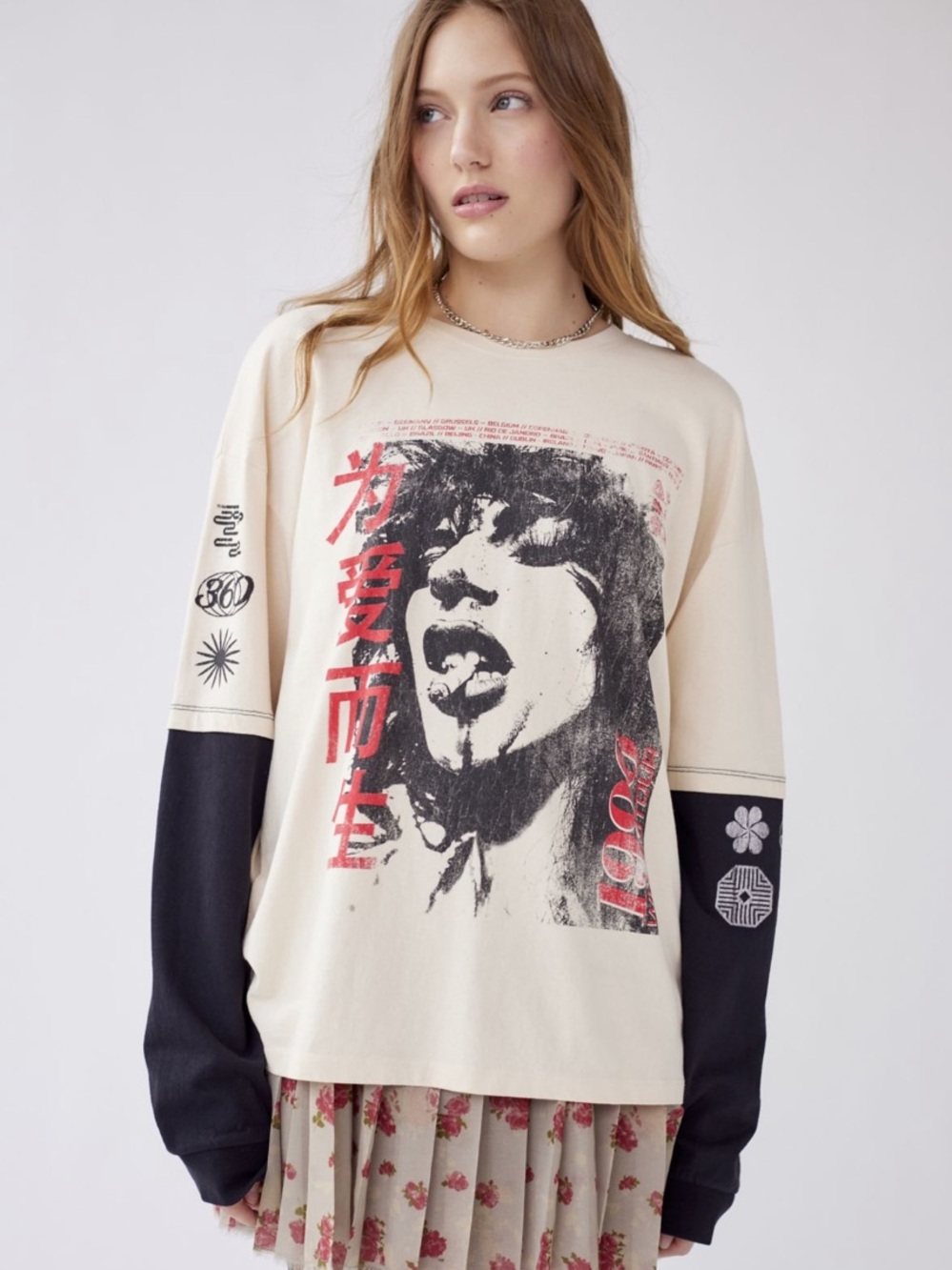 Black and Cream Graphic Long Sleeve Punk tee